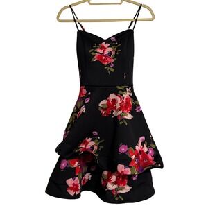Sequins Hearts Black Floral Ruffle Fit Flare Dress Women‎ Size 13